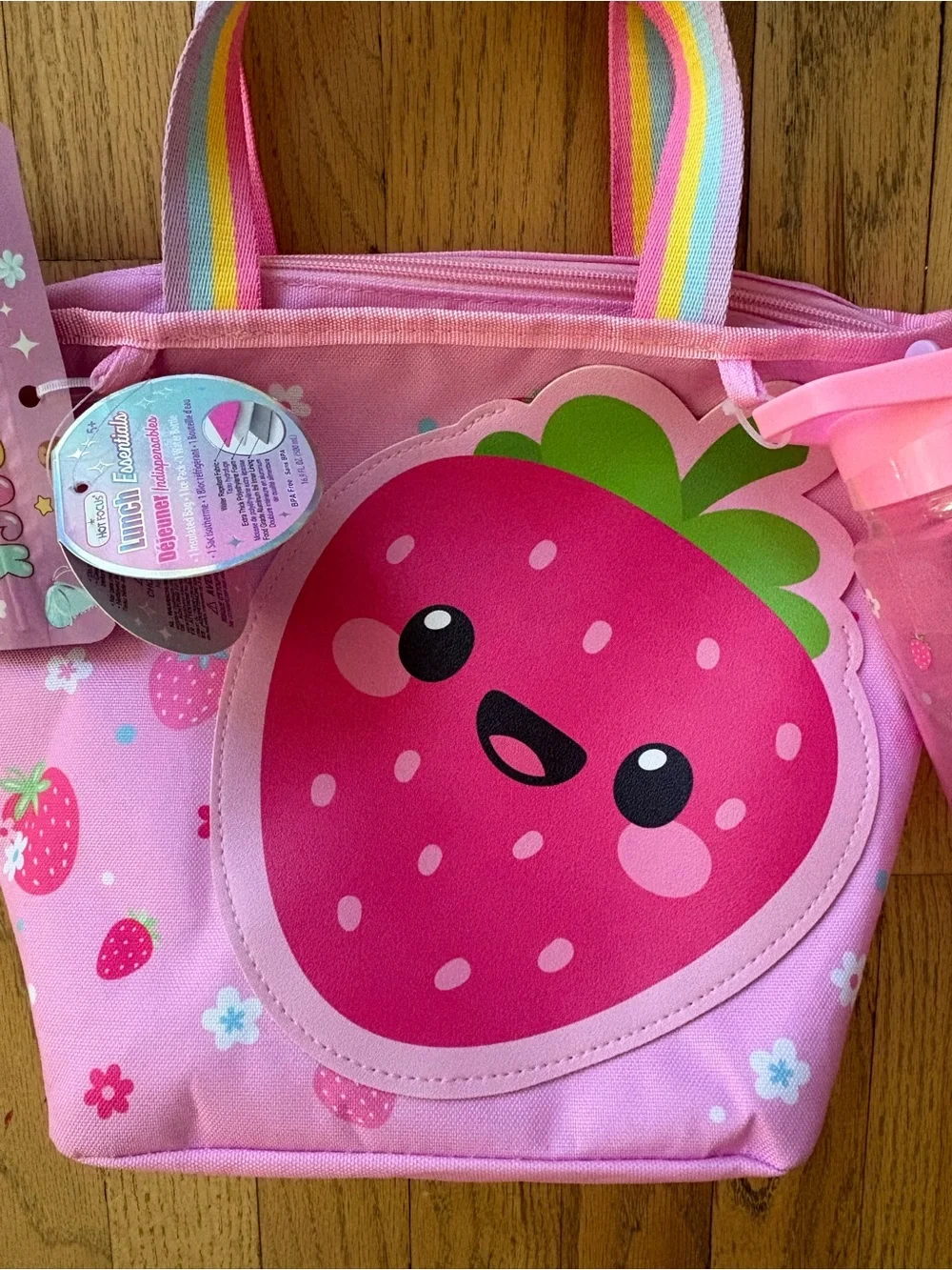 Kids Strawberry Lunch Bag with Water Bottle and Ice Pack